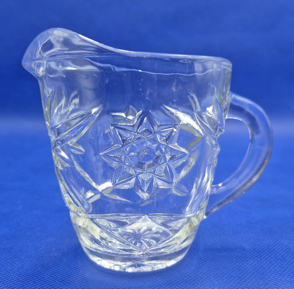 Vintage Anchor Hocking Star of David Clear Creamer Pitcher 4" Tall